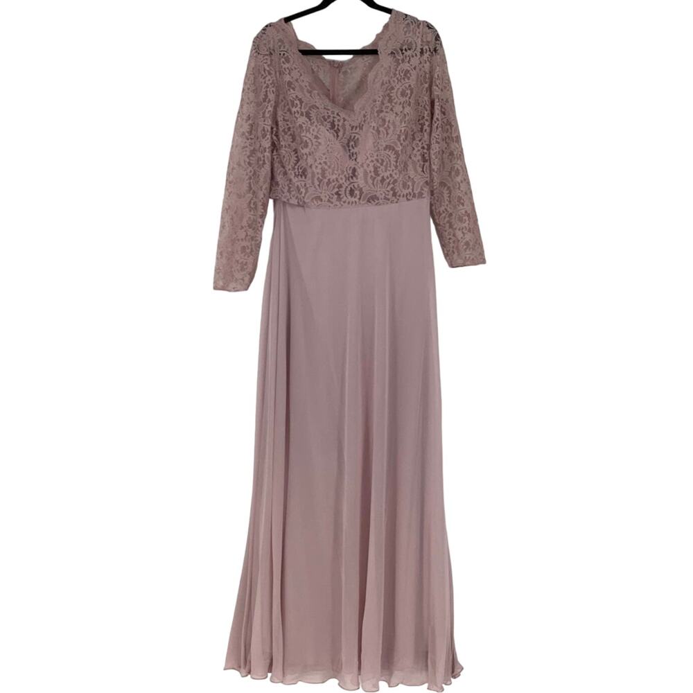 Dessy Collection Size 18 Lace Lux Chiffon Gown $285 msrp Suede Rose Dress II20-9